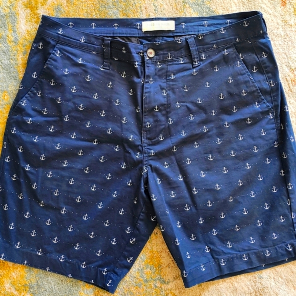 Navy Anchor Print Shorts